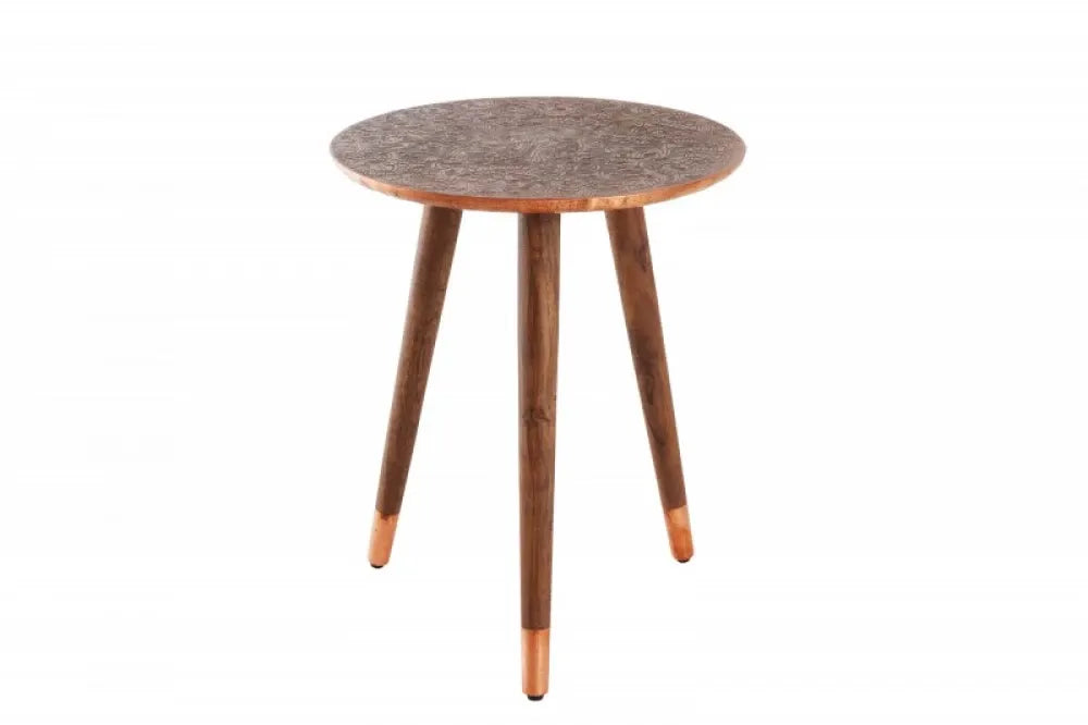 Masuta laterala Rotunda din Metal Roz si Lemn de salcam Maro D40xH50cm Alcasar