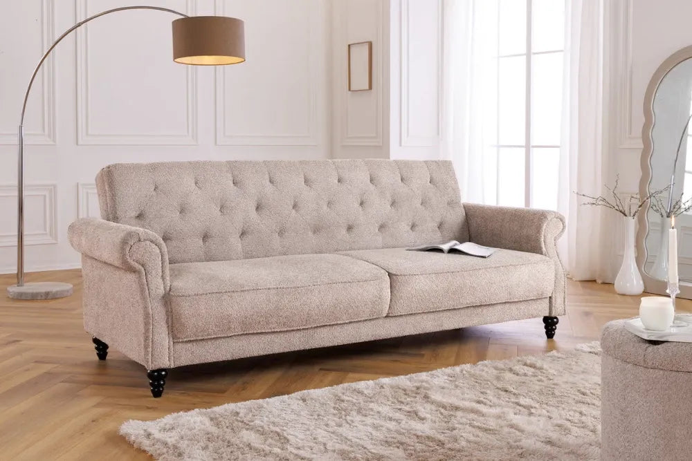 Canapea cu functie pat tapitat cu Stofa boucle Grej L220cm Maison belle