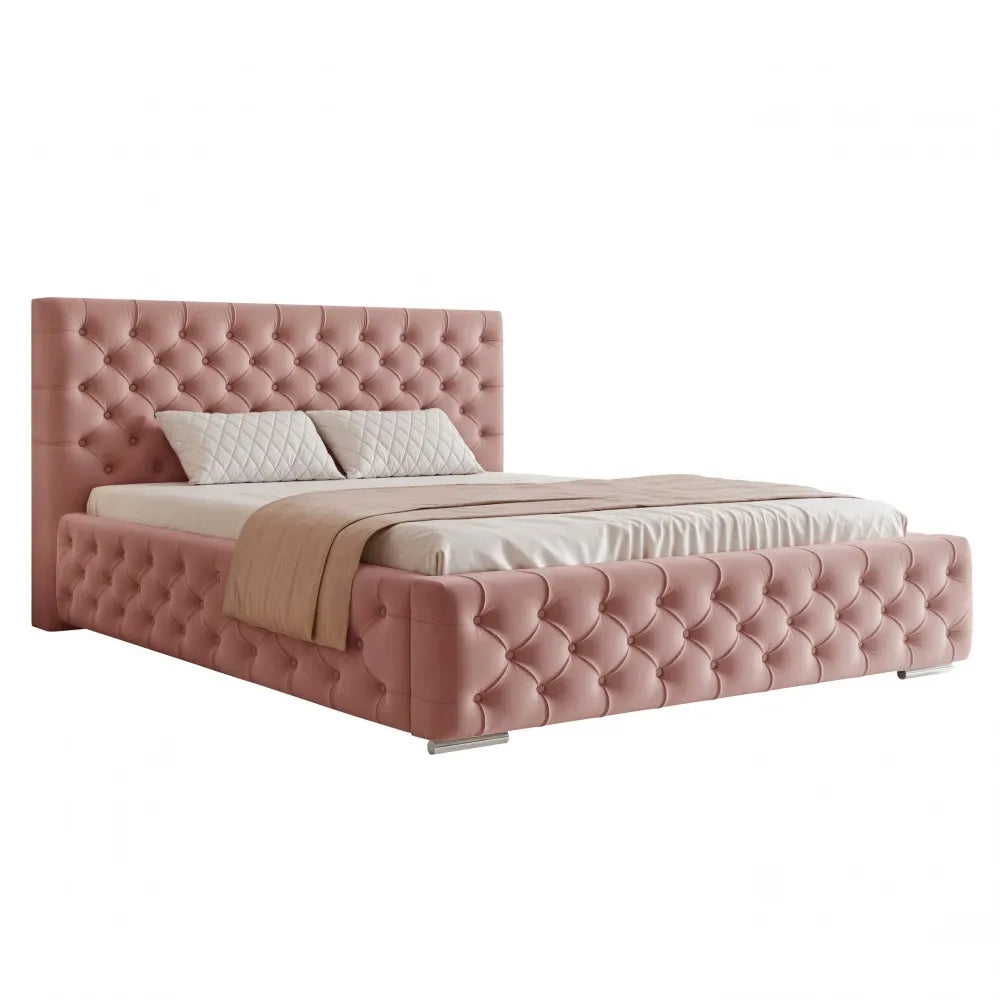 Pat 180 x 200 tapitat cu Catifea Magic velvet Roz coral Noah