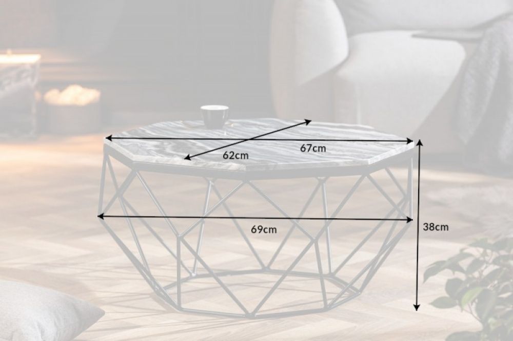 Masuta de cafea asimetrica din marmura si Metal Gri/Negru L69xH38cm Diamond