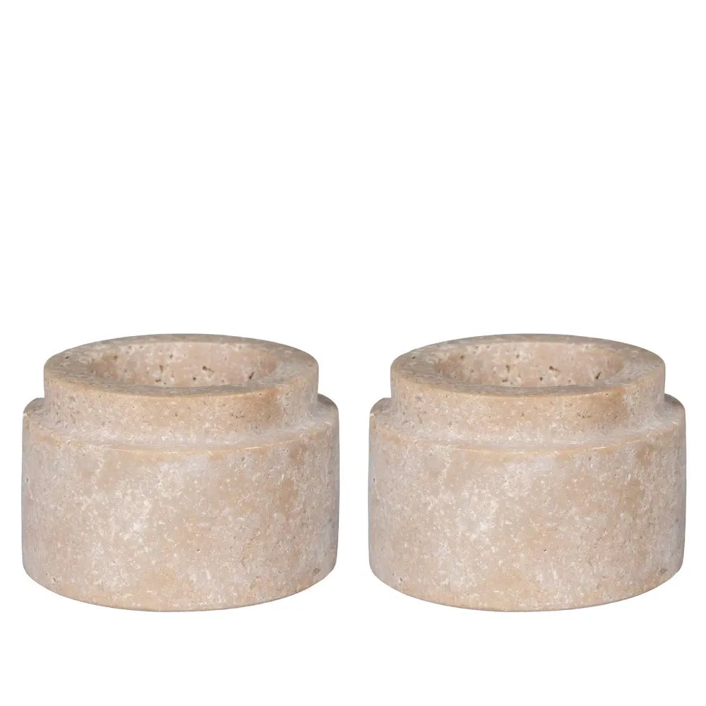 Set 2 suporturi lumanari din Travertin Bej H4,5xD7cm HN0908