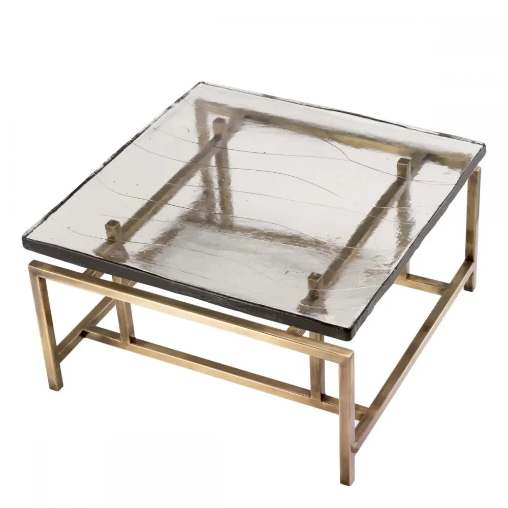 Masuta de cafea Patrata din Otel inoxidabil Alama si Sticla Transparent L60.5xl60.5cm Schlumberg Eichholtz