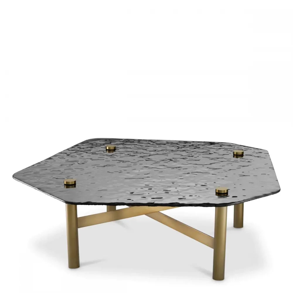 Masuta de cafea Asimetrica din Otel inoxidabil Alama si Sticla securizata Fumuriu L120xl120.5cm Cortes Eichholtz