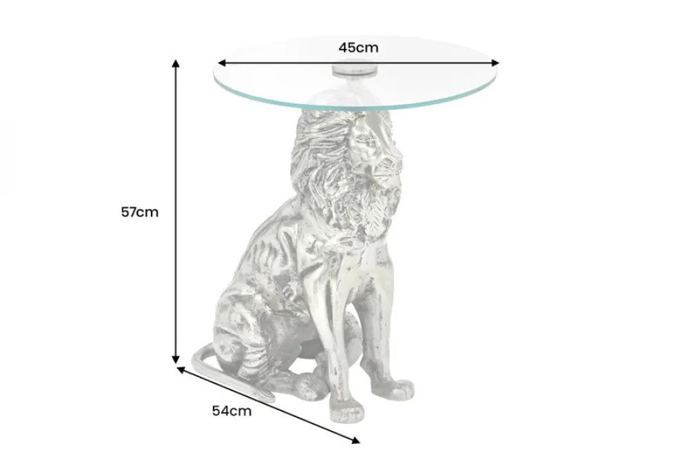 Masuta laterala din Sticla securizata Transparent si Metal Argintiu L45xH57cm Wildlife lion