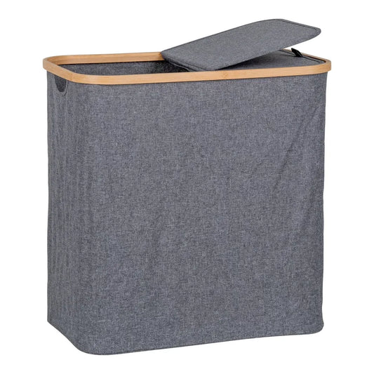 Cos de rufe din Lemn de bambus/Textil Maro/Gri H54xL33cm Noto