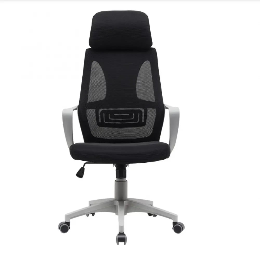 Scaun de birou cu inaltime reglabila tapitat cu Stofa/plasa Negru cu picioare din Plastic Gri H117-126xL60xA50cm Q-095