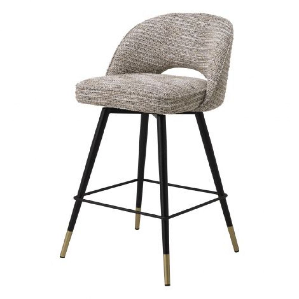 Set 2 scaune de insula rotative tapitat cu Material Textil Bej cu picioare din Metal Negru/Auriu H93xL51xA52cm Cliff