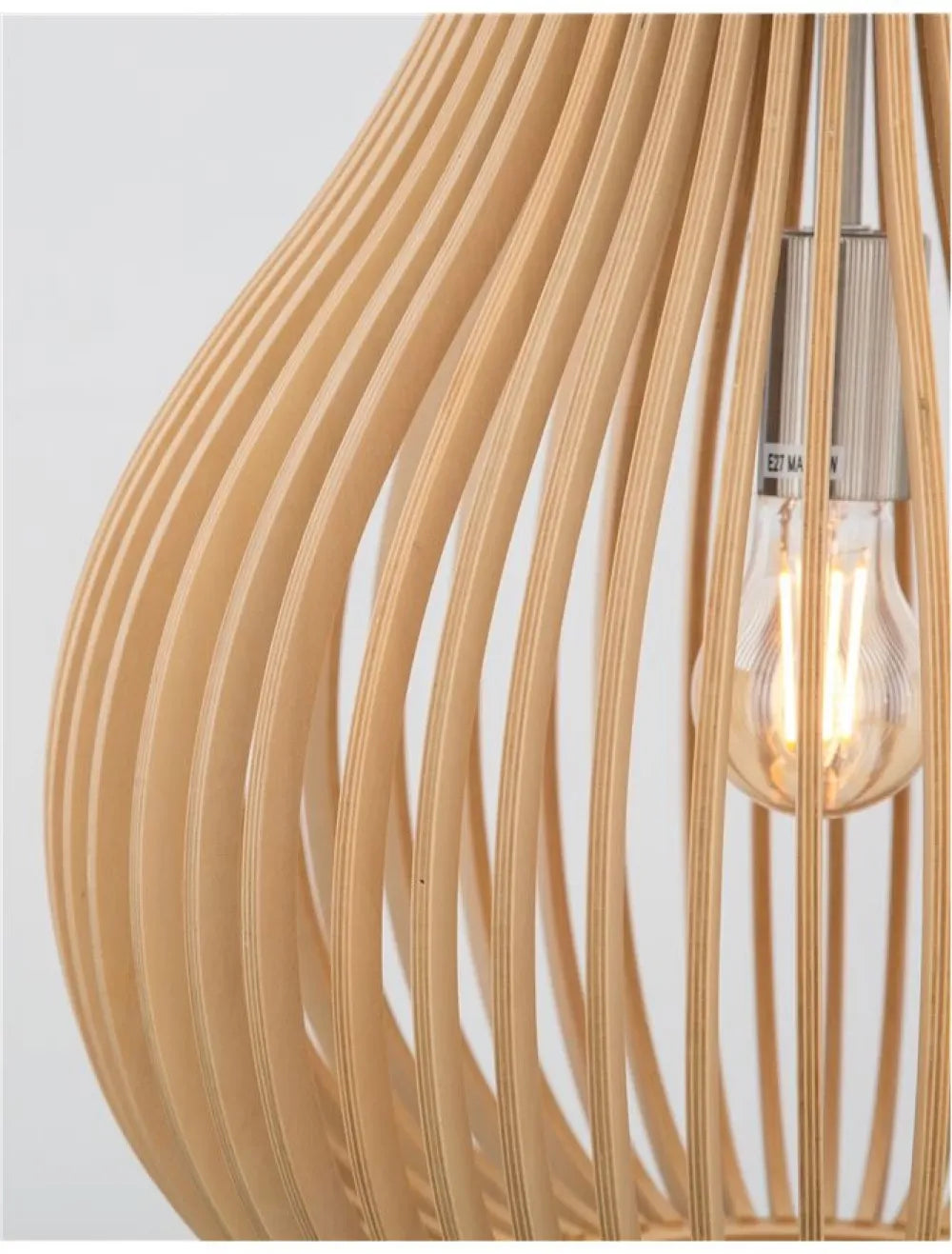 Pendul structura din Metal Negru si abajur din Lemn Bej H245xL38cm IP20 SOHO