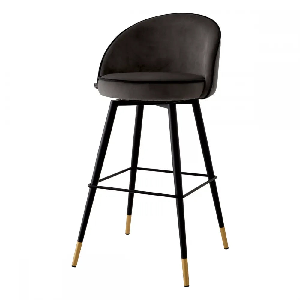 Set 2 scaune de bar pivotante tapitat cu Catifea Gri inchis cu picioare din Metal Negru/Auriu H103xL50xA55cm Cooper Eichholtz