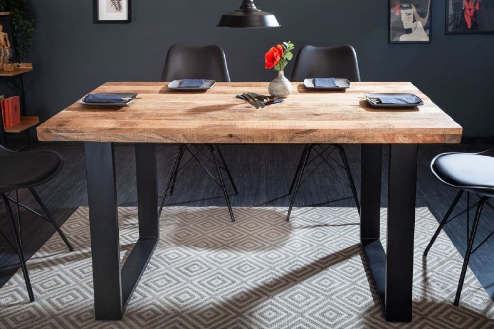 Masa dreptunghiulara din Lemn masiv de mango Maro/Negru de 4 persoane L120x80cm Iron Craft