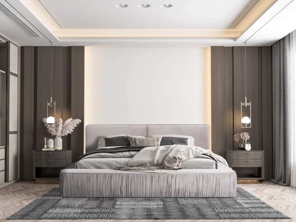 Pat 140x200cm tapitat cu Catifea Bej Naomi