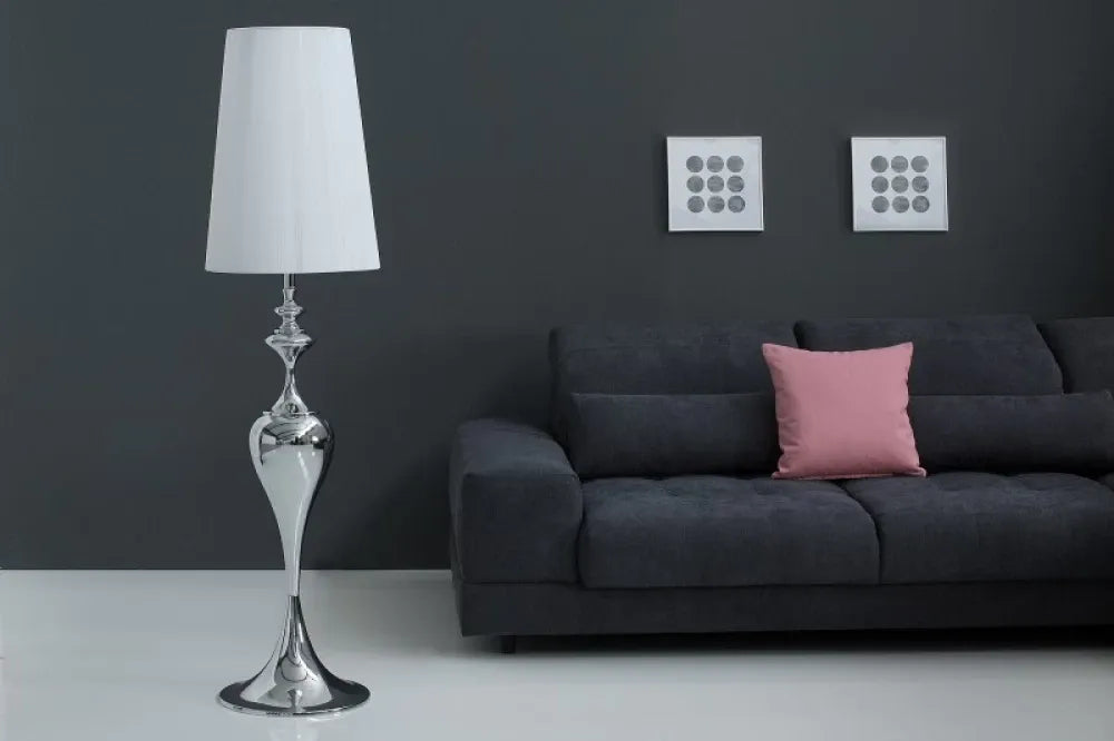 Lampa de podea din Metal Argintiu si Textil Alb H160xD40cm Lucie