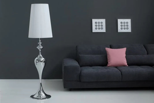 Lampa de podea din Metal Argintiu si Textil Alb H160xD40cm Lucie