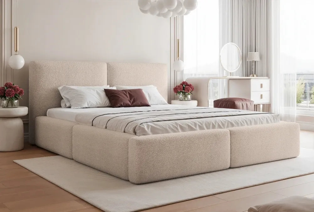 Pat 120 x 200 tapitat cu Stofa boucle Now or never Bej inchis Elara