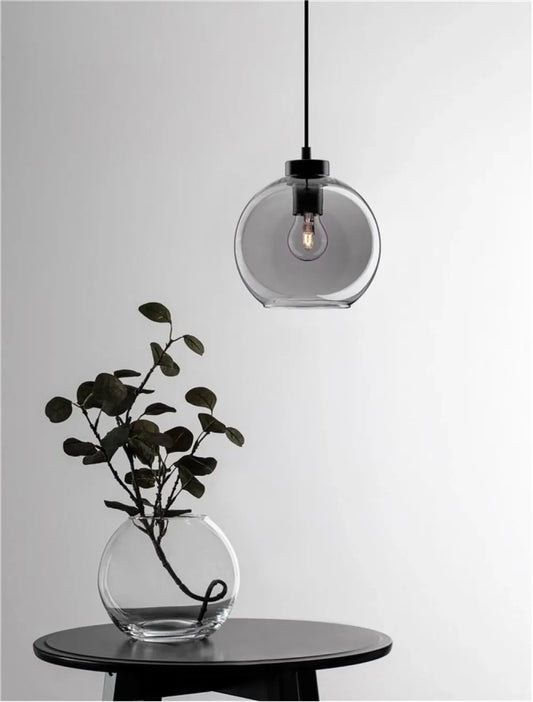 Pendul structura din Metal Negru si abajur din Sticla Fumuriu H220xL20cm IP20 PALMER