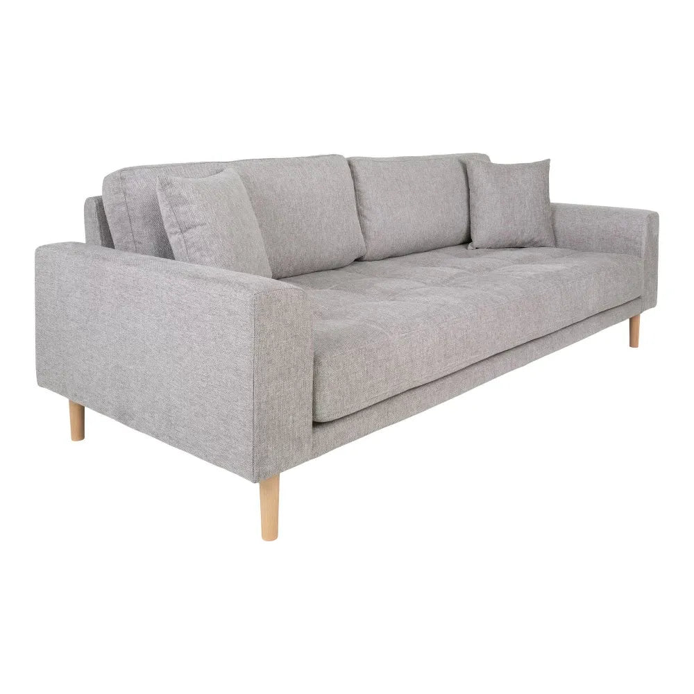 Canapea de 3 locuri cu picioare din lemn de fag maro tapitata cu Stofa Gri deschis L210xH76cm Lido