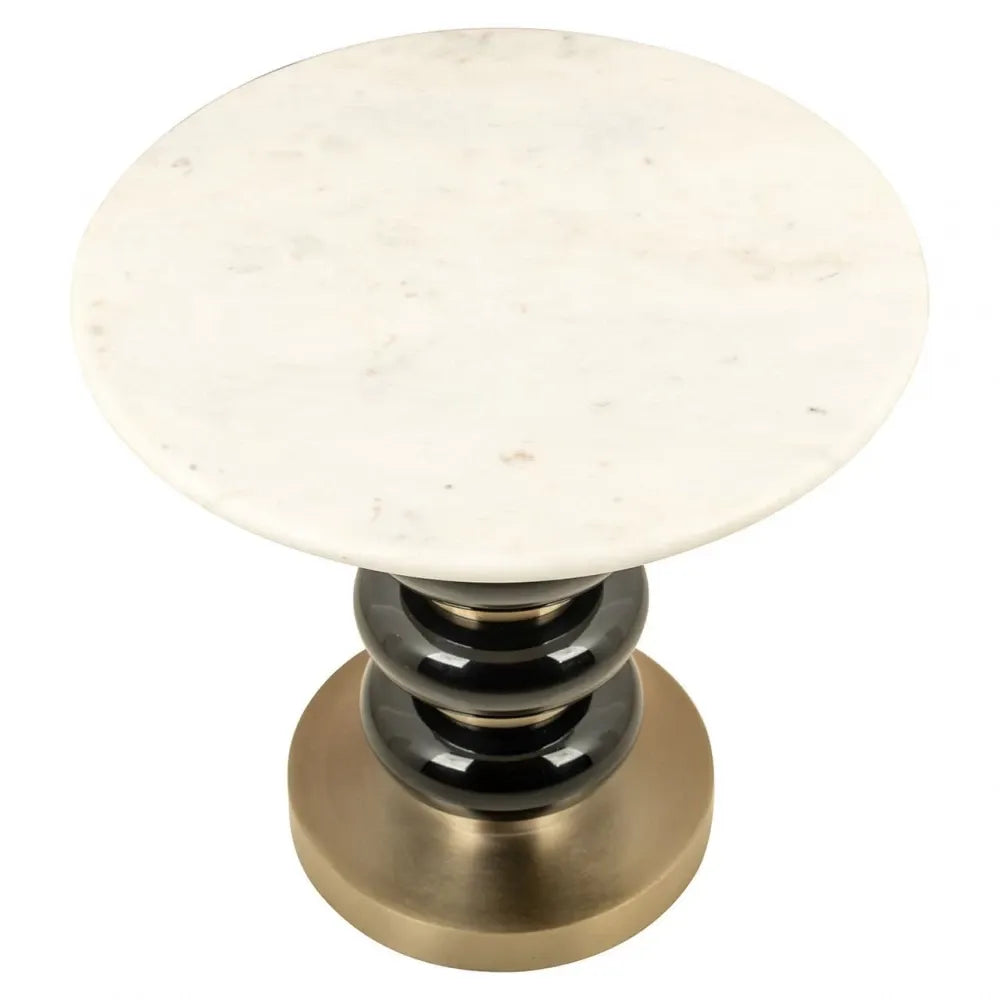 Masuta laterala Rotunda din Marmura Bej si Metal/Sticla Auriu/Negru D46xH45cm Boann