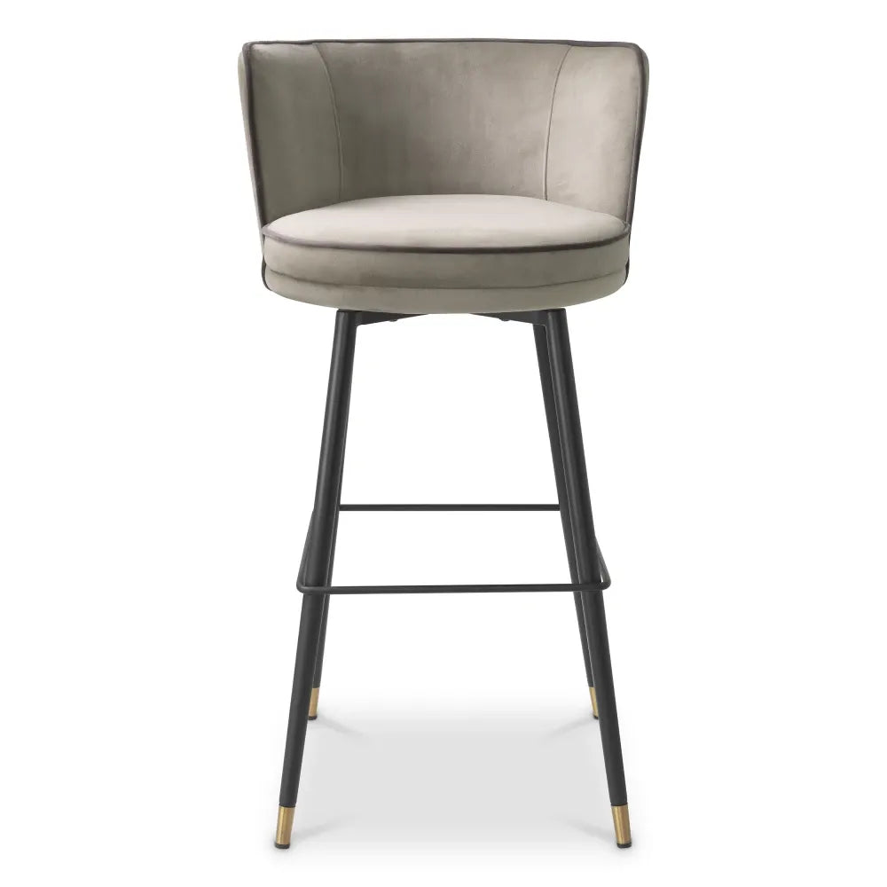 Scaun de bar rotativ tapitat cu Catifea Grej/Gri L53xA48xH100.5cm Grena Eichholtz