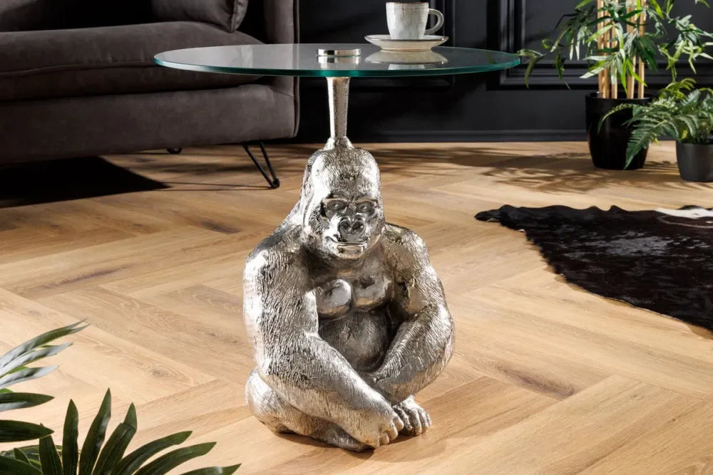Masuta laterala din Sticla securizata Transparent si Metal Argintiu D45xH51cm Kong