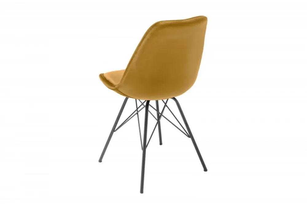 Scaun tapitat cu Catifea Galben cu picioare din Metal Negru H86xL49xA57cm Scandinavia