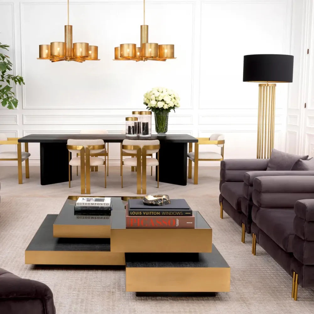 Lampa de podea din Metal/Marmura Alama si Textil Negru H188xD55cm Condo Eichholtz