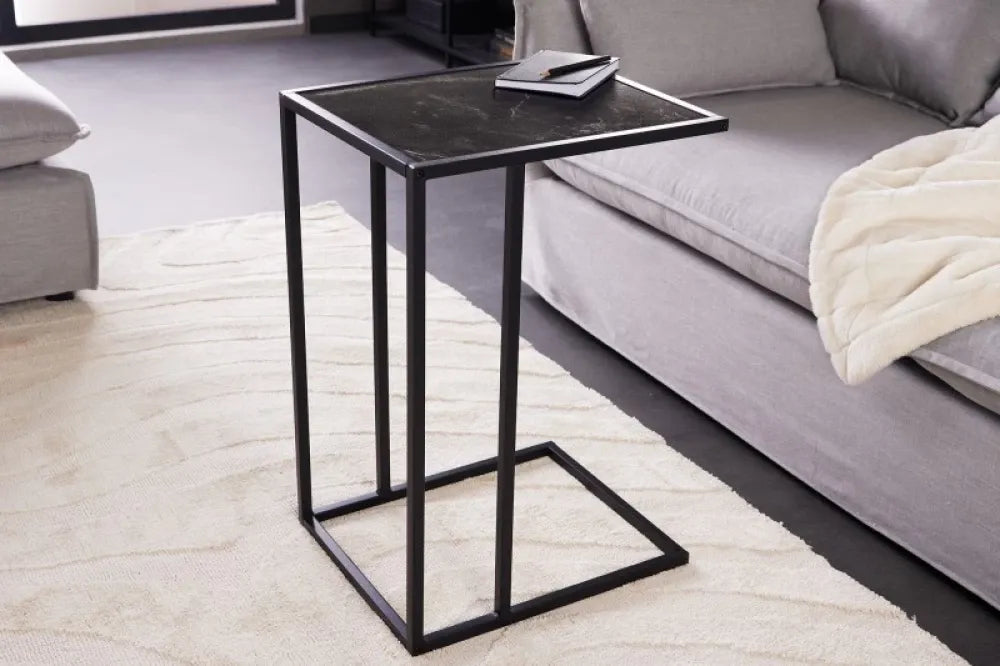 Masuta laterala Dreptunghiulara din Lemn stratificat Gri antracit si Metal Negru L43xH63cm Slim