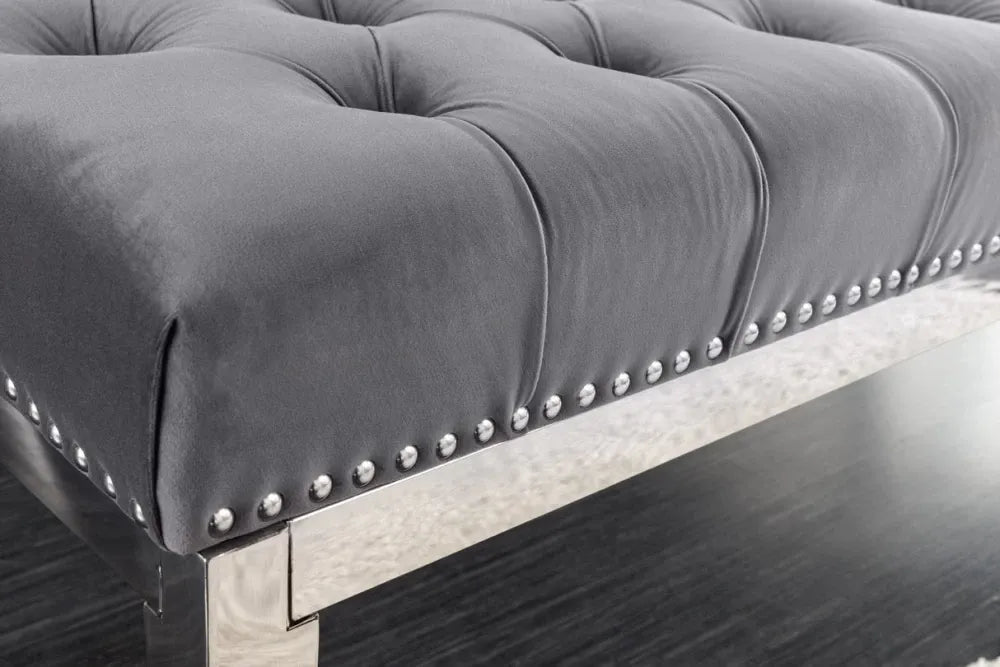 Bancheta din Otel inoxidabil Argintiu si Catifea Gri H47xL164cm Castle delux