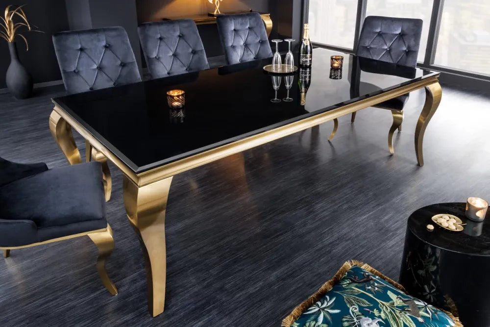 Masa din Sticla securizata Negru si Otel inoxidabil Auriu L180xH75cm Modern barock