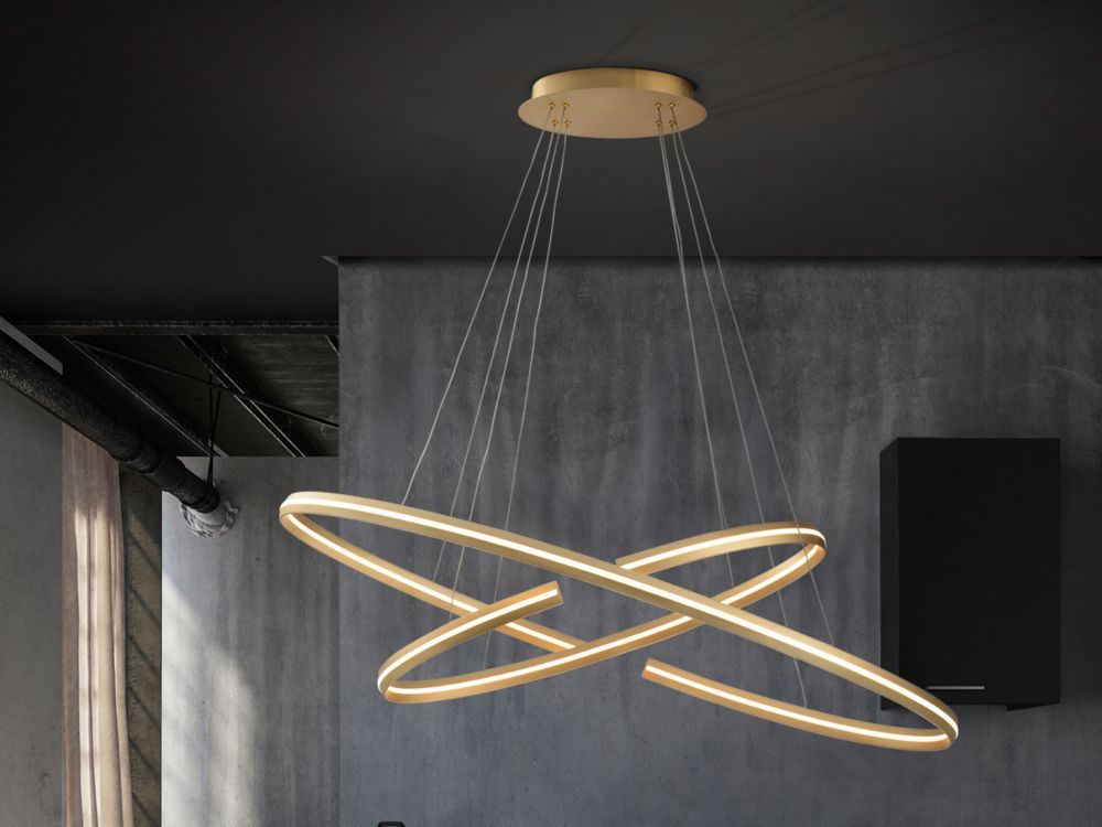 Lustra ovala cu inaltime reglabila din Aluminiu Auriu cu LED L120x60xH120cm Elipse