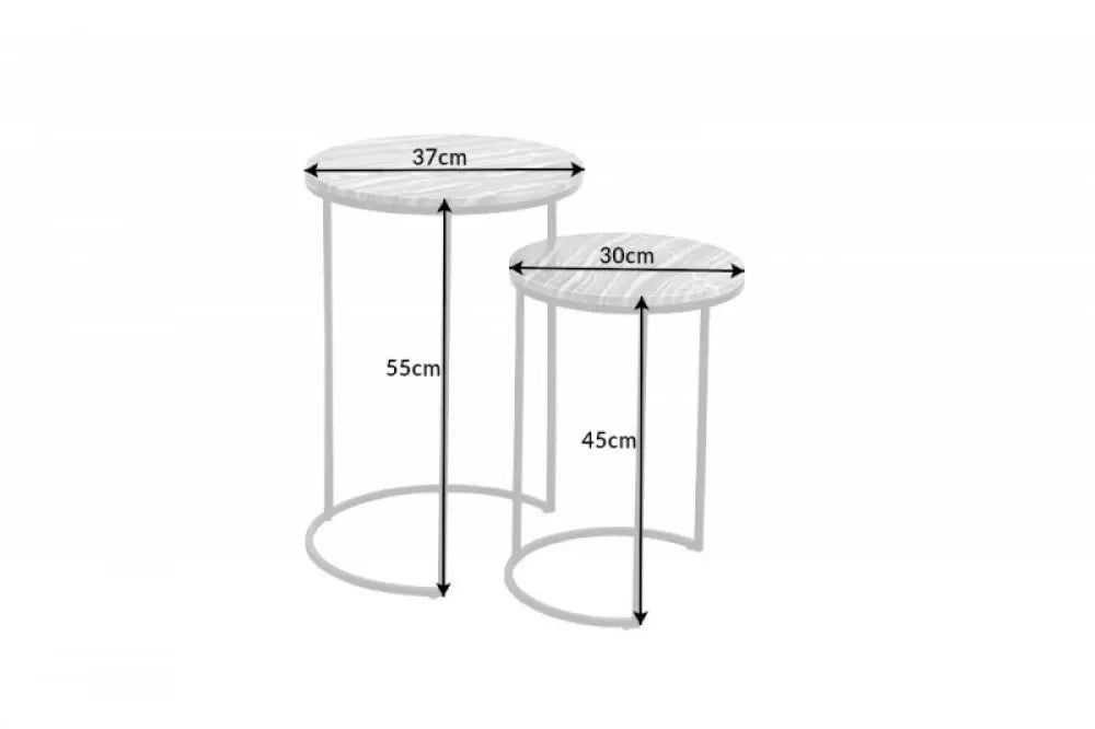 Set 2 masute laterale Rotunde din Marmura Gri si Metal Negru D30/37xH43/53cm Elements
