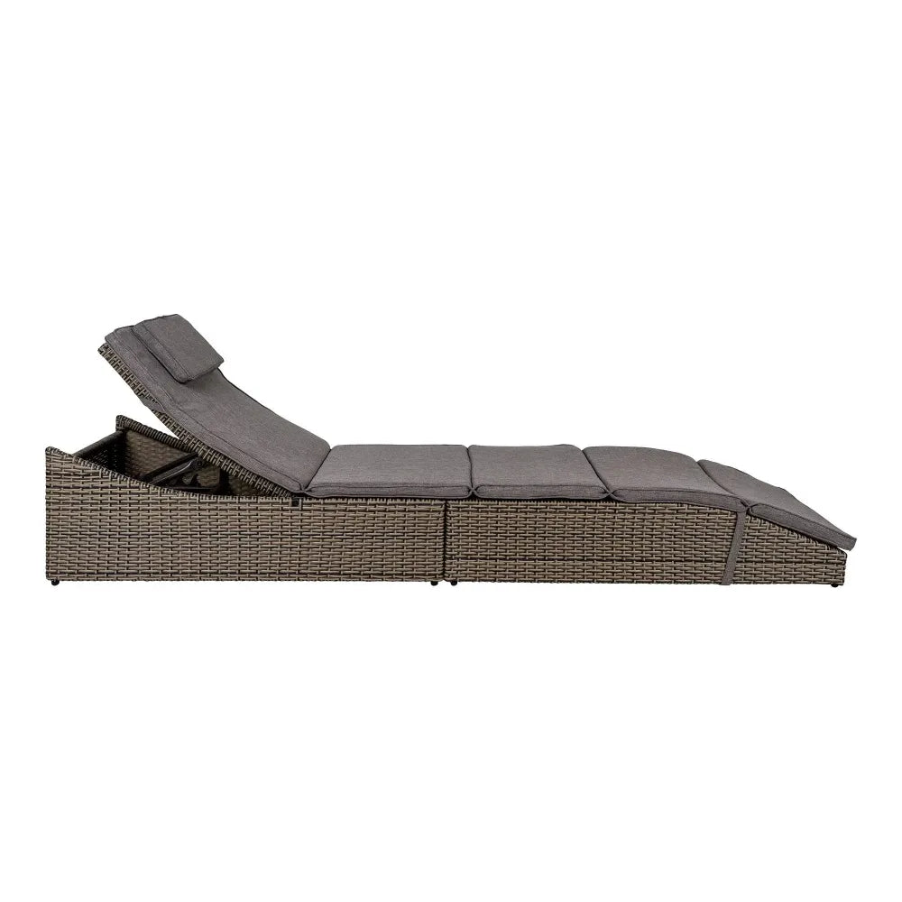 Sezlong de exterior cu perna din Metal/poliratan Maro si Stofa Gri H35/80xL200cm Split