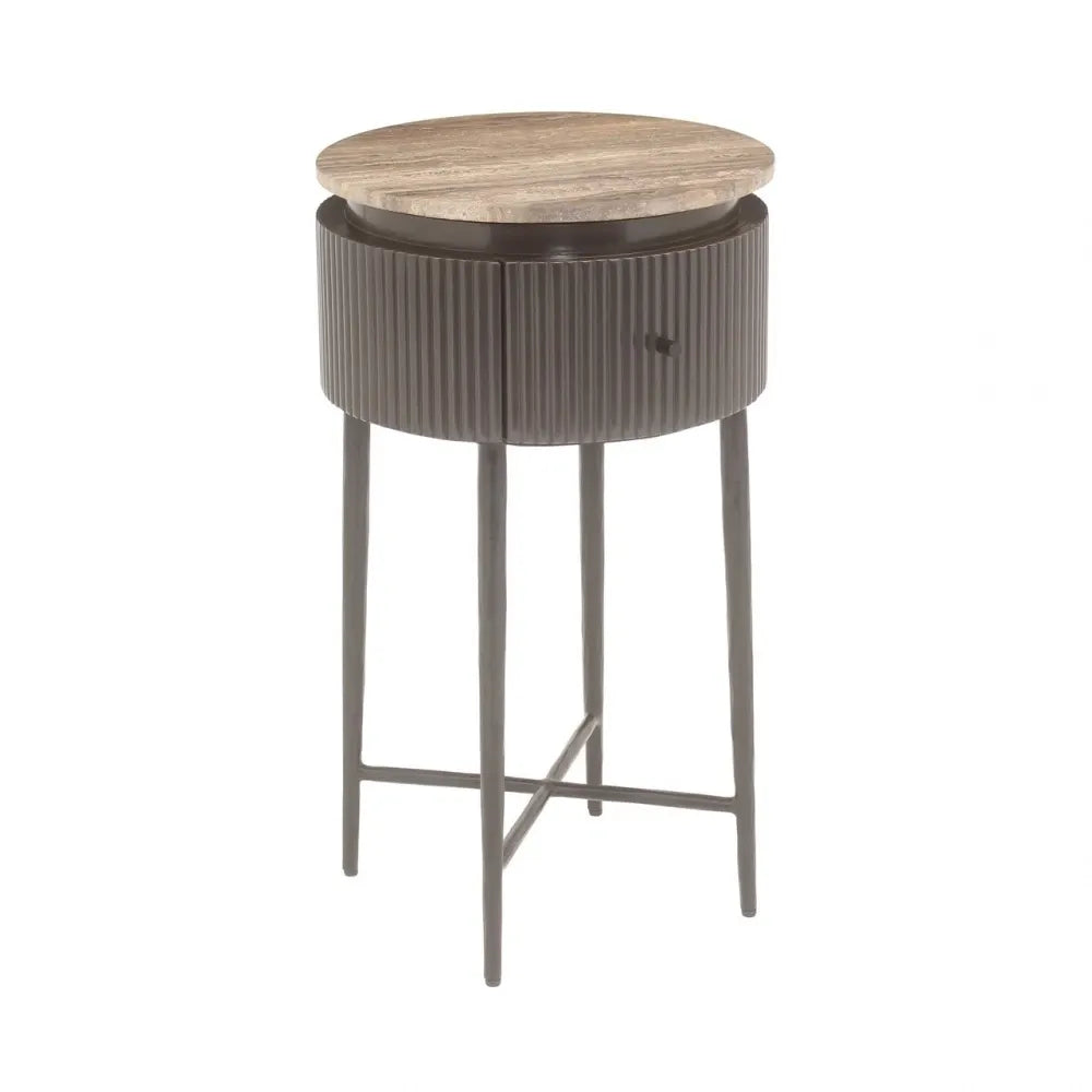 Masuta laterala din MDF/Metal Maro si Travertin Maro L40xH70cm Russo Richmond interiors