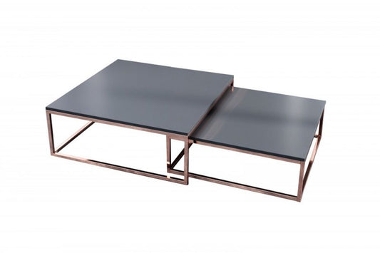 Set 2 masute de cafea patrate din MDF si Metal Negru/roz L75/65xH41/35cm Elements
