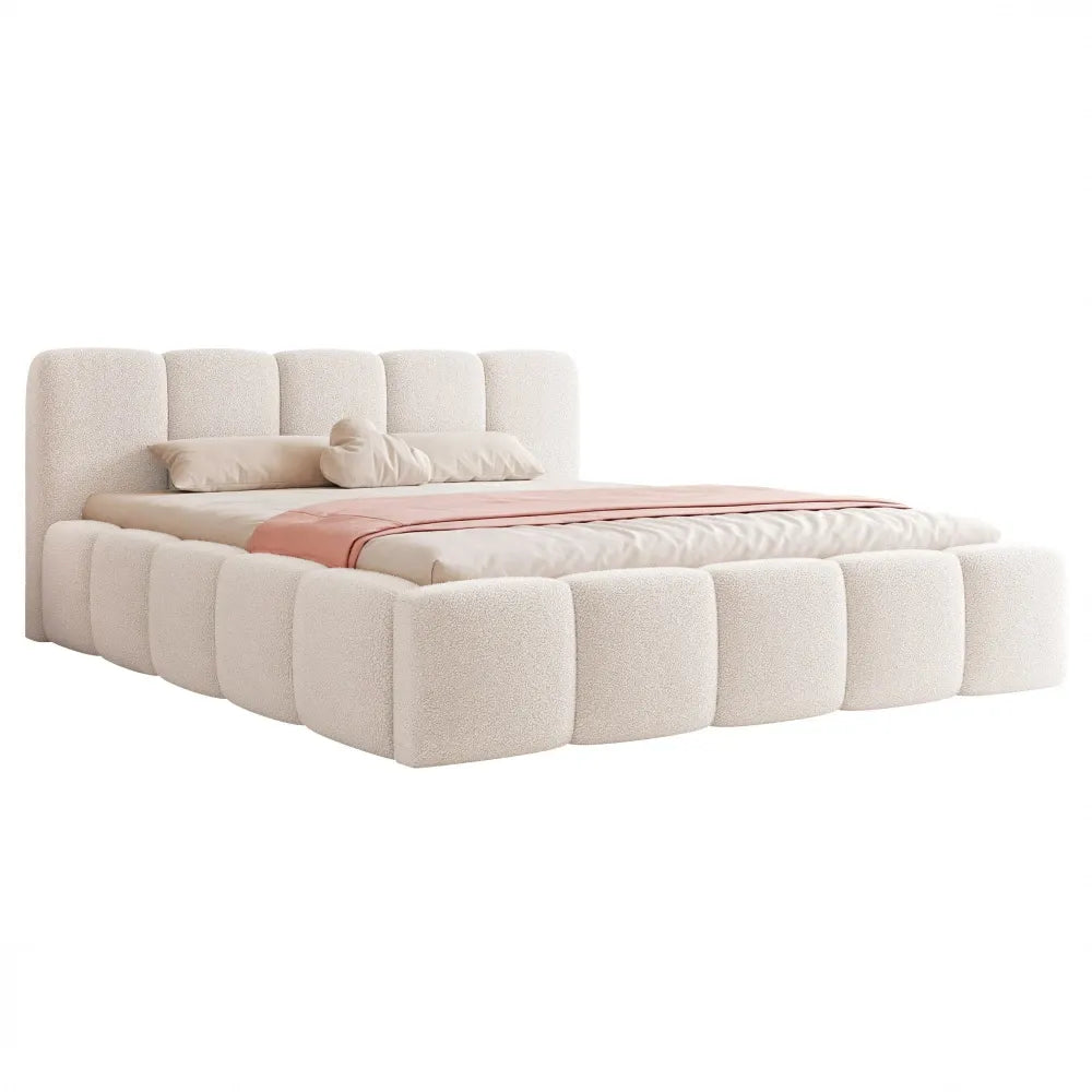 Pat 180 x 200 tapitat cu Stofa boucle Quelle Alb Aeris