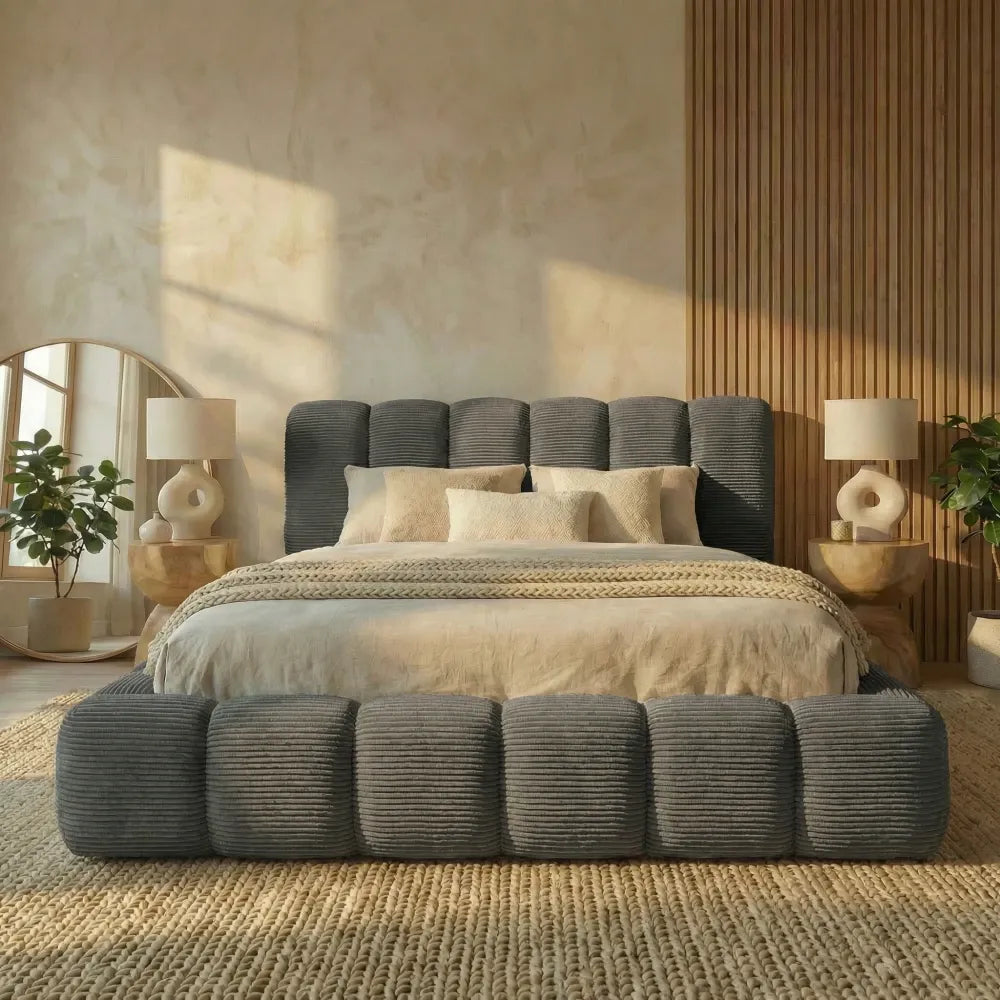 Pat tapitat cu material raiat Gri 160 x 200 Dallas slim