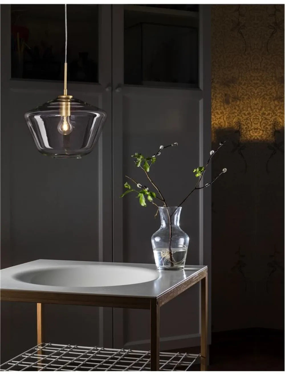 Pendul structura din Metal Auriu si abajur din Sticla Transparent H124xL30cm IP20 PRISMA