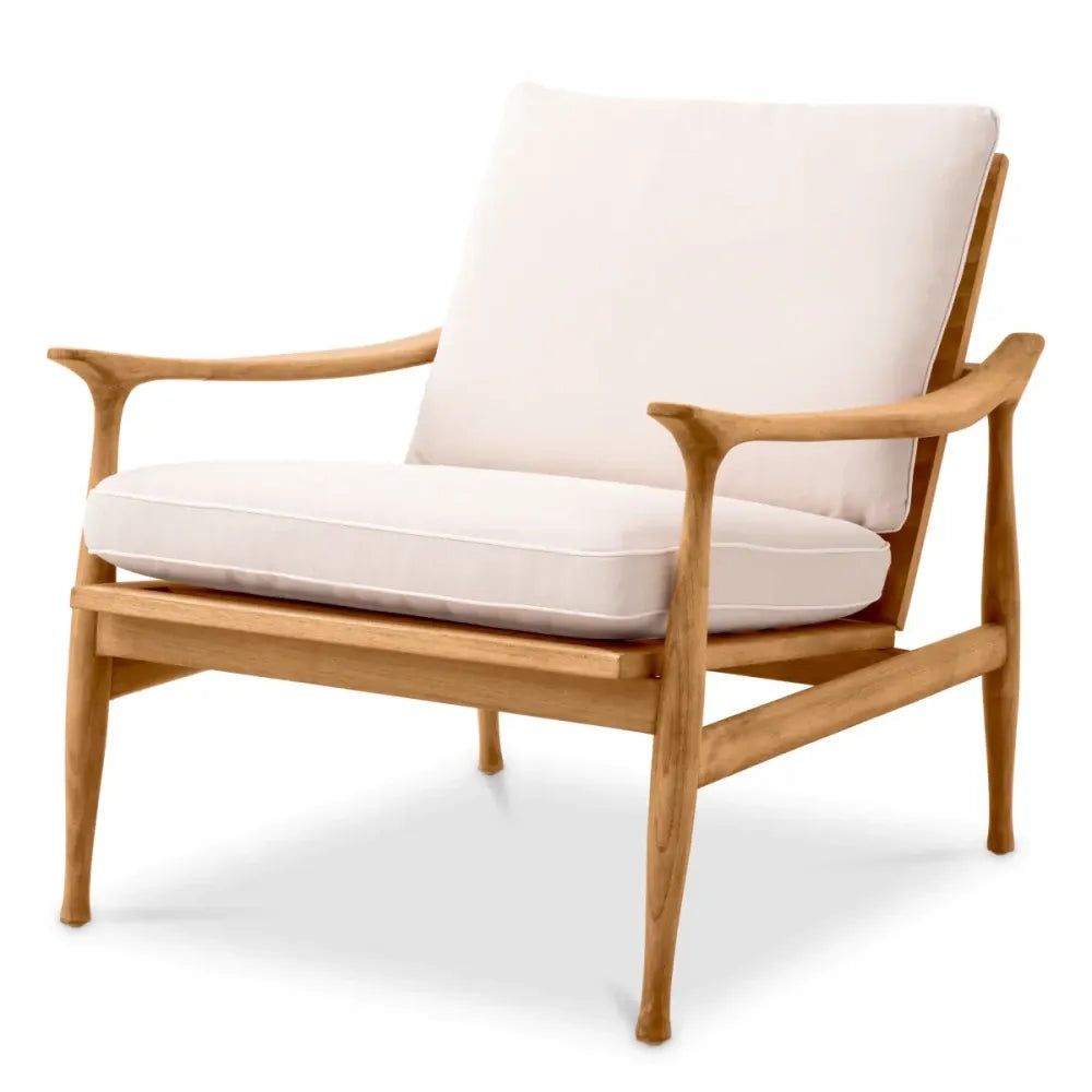 Fotoliu de exterior din Lemn de tec Maro si Stofa Alb H76.5xL77xA82.5cm Manzo Eichholtz