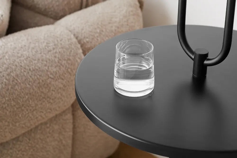 Lampa de podea cu masuta incorporata din Metal Negru si Textil Negru D50xH176cm SERVANT