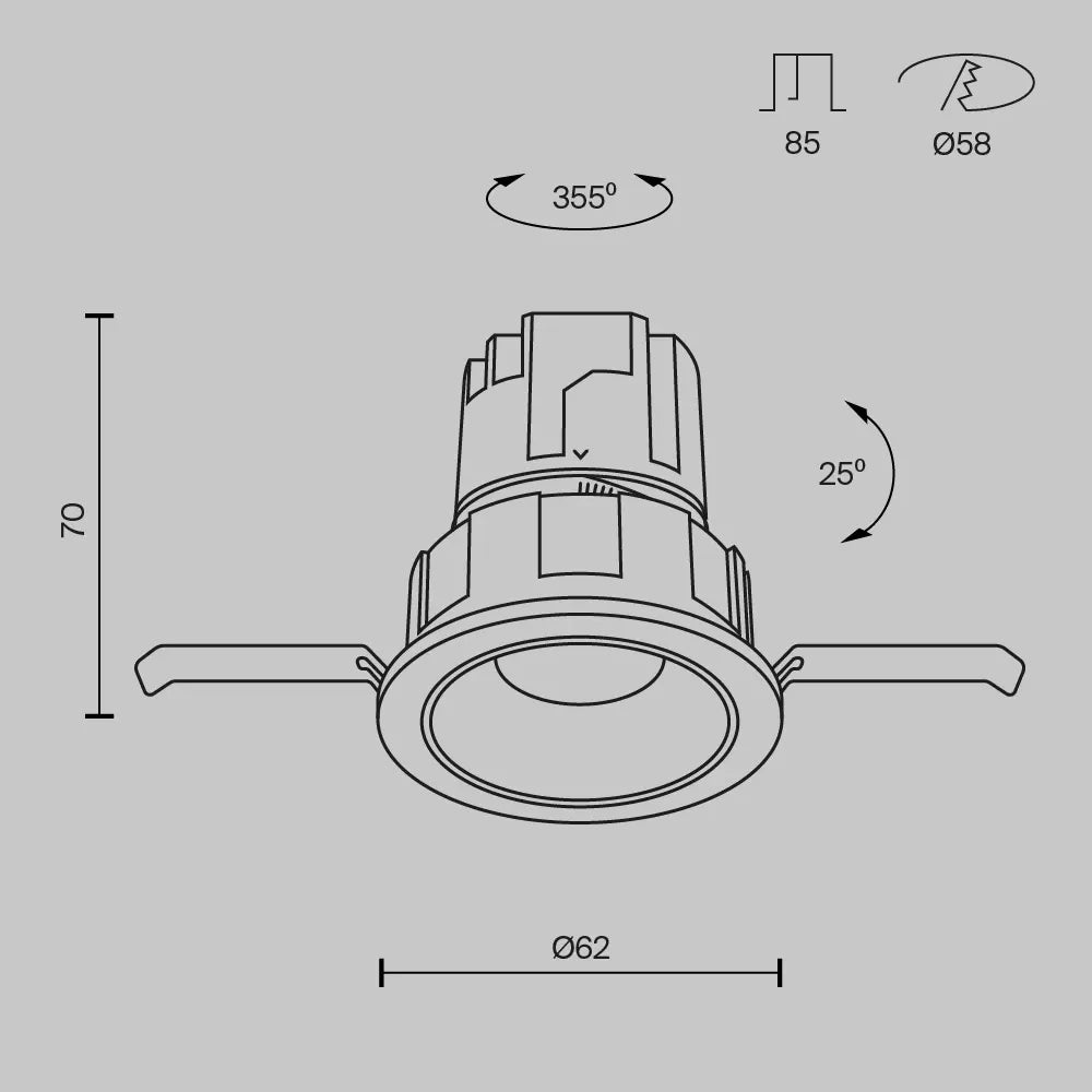 Spot incastrat din Aluminiu/plastic Negru H7xD6.2cm 7W 390lm 3000k Wise