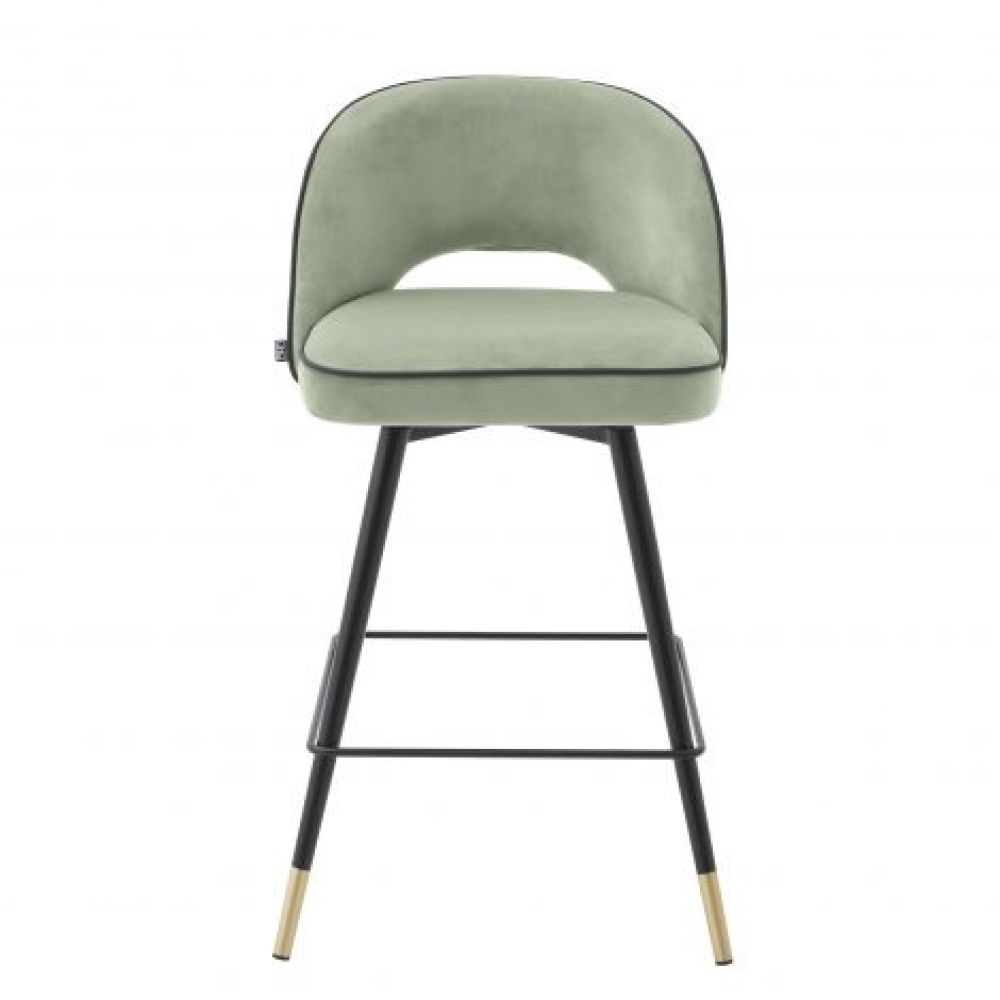 Set 2 scaune de insula rotative tapitat cu Catifea Verde cu picioare din Metal Negru/Auriu H93xL51xA52cm Cliff