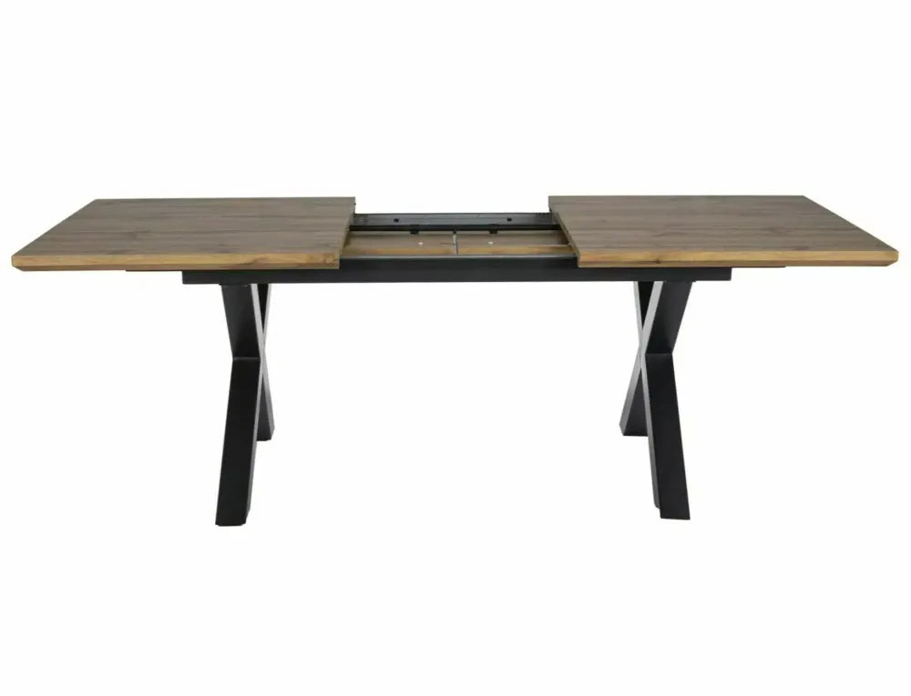 Masa extensibila din MDF+Furnir de stejar Maro si Metal Negru L160-240xH76cm Xaviero II