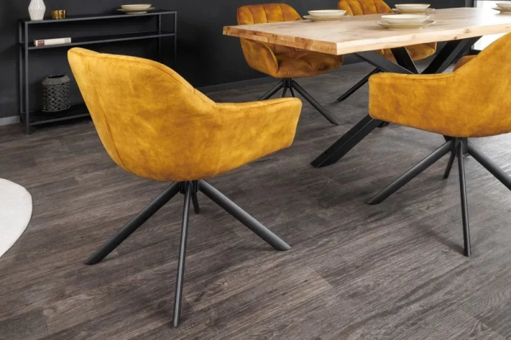Scaun pivotant tapitat cu Catifea Galben cu picioare din Metal Negru H83xL65xA66cm Papillon