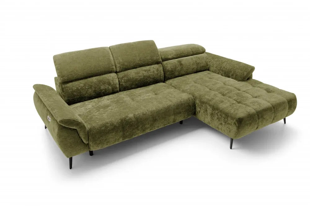 Coltar extensibil electric tapitat cu Chenille Verde cu lada depozitare Genova I