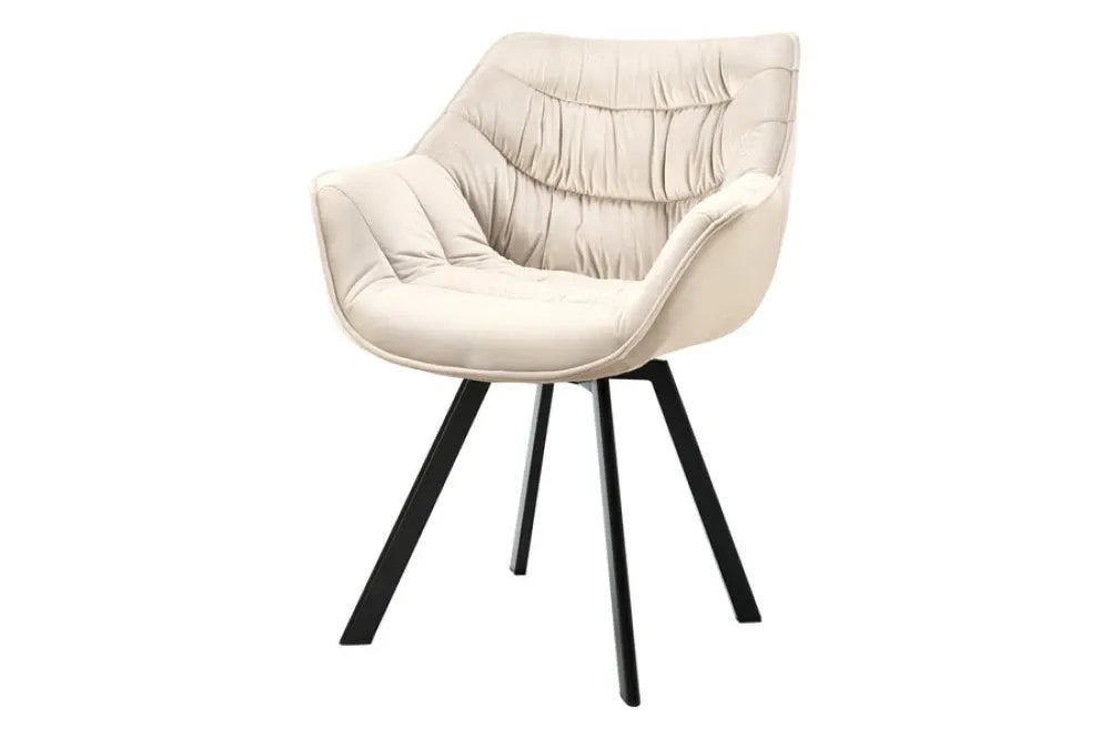 Set 2 scaune rotative tapitat cu Catifea Bej sampanie si picioare din Metal Negru H80xL64xA62cm THE DUTCH COMFORT