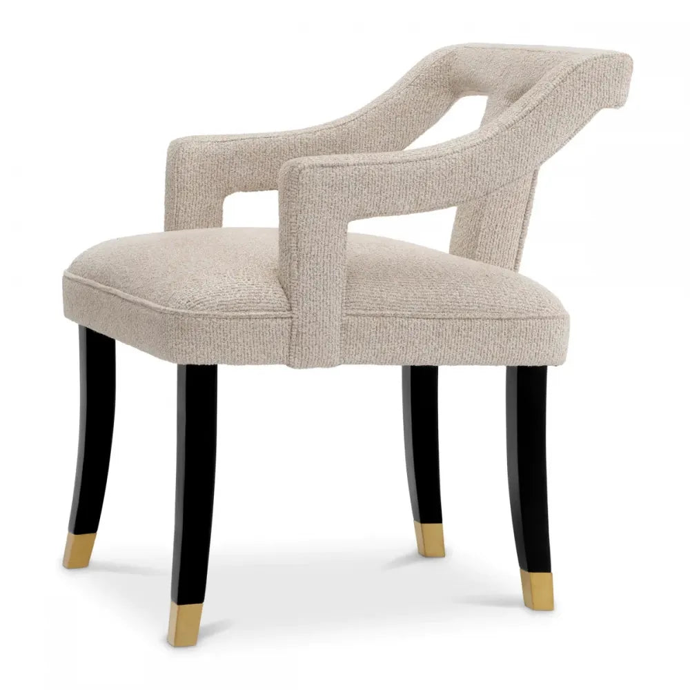 Scaun tapitat cu Stofa Bej cu picioare din Lemn Negru H76xL58xA63cm Roumier Eichholtz