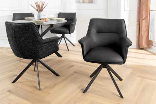 Set 2 scaune rotative tapitat cu Piele/Stofa Negru si picioare din Metal Negru H87xL68xA68cm LE GRAND