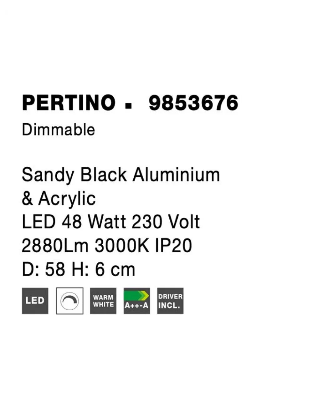 Plafoniera din Aluminiu Negru H6xL58cm IP20 50W 3134lm 3000k PERTINO