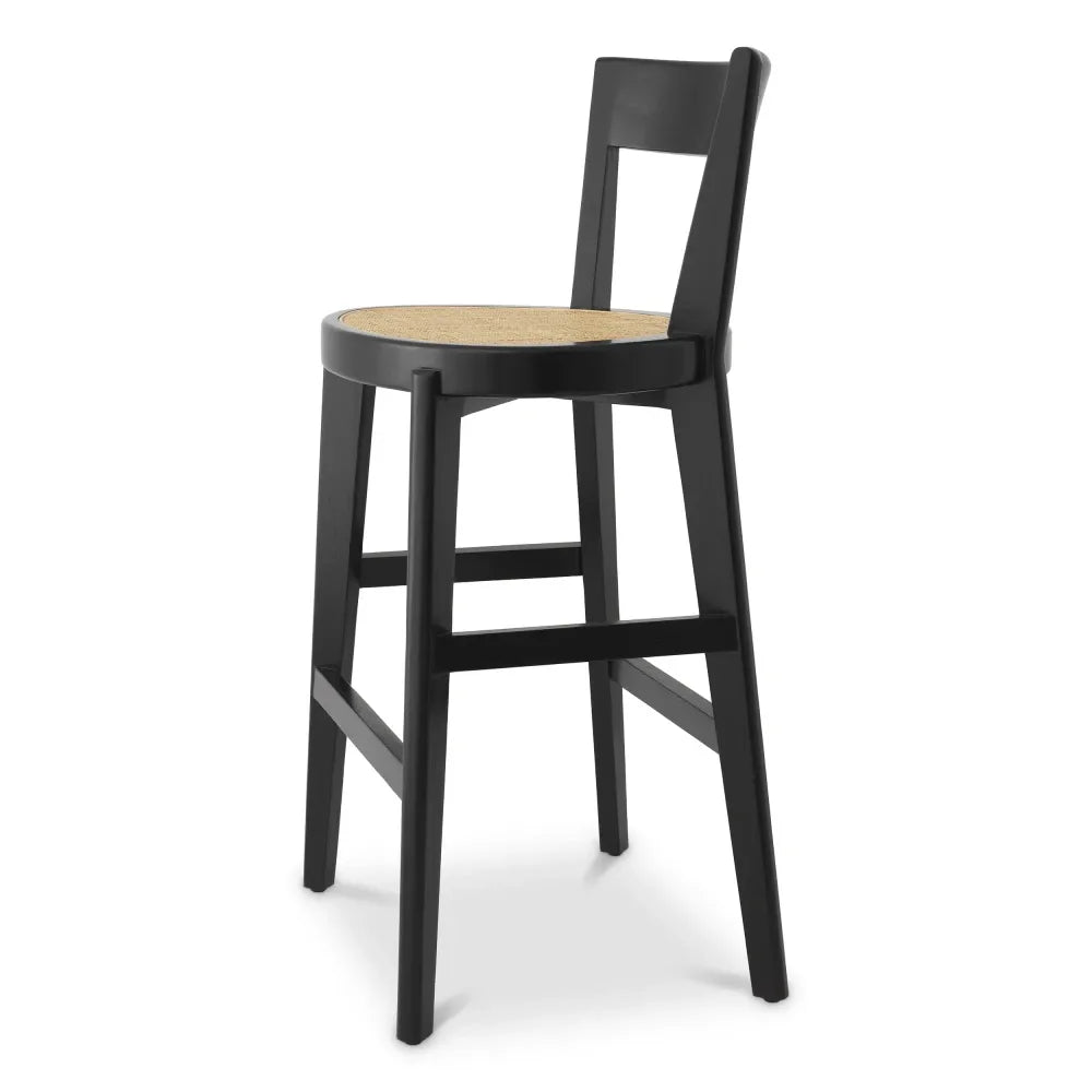 Scaun de bar din Ratan Bej si Lemn Negru L53.5xA50xH106cm Alvear Eichholtz