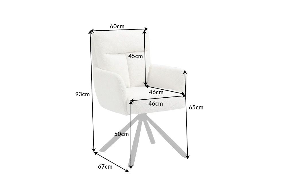 Set 2 scaune rotative tapitat cu Stofa Boucle Alb cu picioare din Metal Negru H93xL60xA67cm Big George Retro