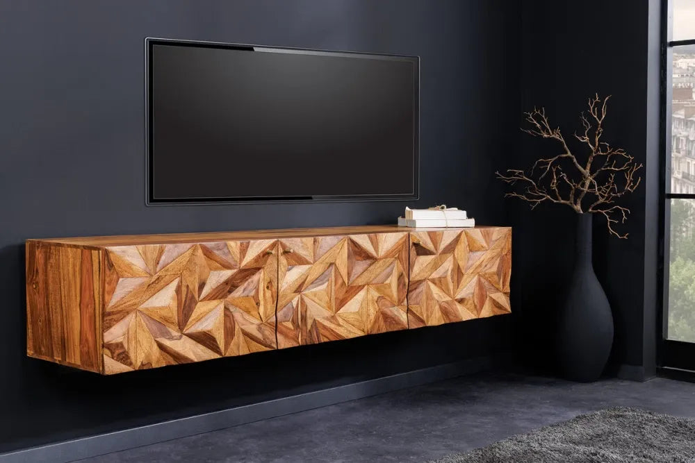 Comoda TV suspendata din Lemn de sheesham Maro L160xH30cm ALPINE